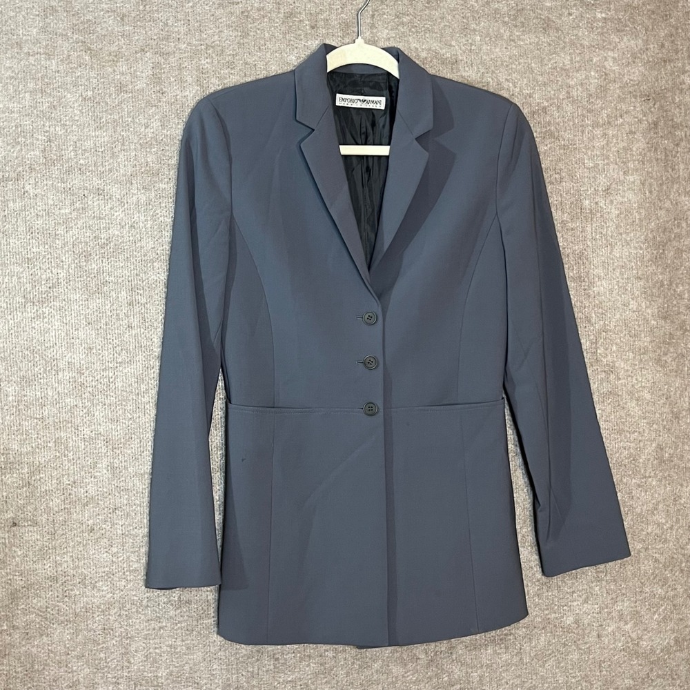 Emporio Armani Virgin Wool Blazer Womens 38 US 2 Grey Made in Italy Jacket